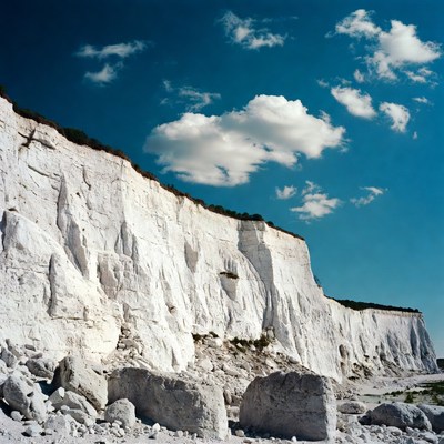 White Chalk Cliffs and Beach Rocks