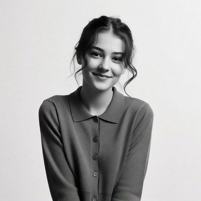Smiling young woman in collared sweater