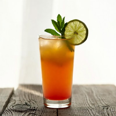 Iced cocktail with lime and mint