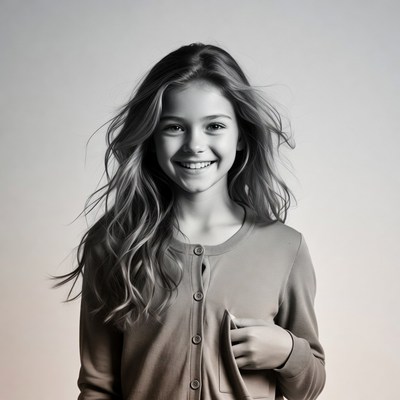 Smiling girl with long wavy hair