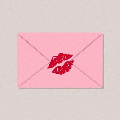 Pink envelope with red lipstick kiss