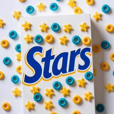 Starsars Cereal Box with Yellow and Blue Stars