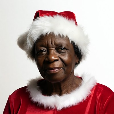 Elderly African-American woman in Santa hat