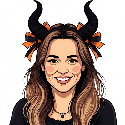 Smiling Woman with Black Devil Horns