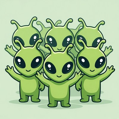 Five Cute Green Aliens Group Hugging