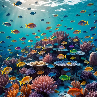 Colorful Tropical Fish Swimming Coral Reef