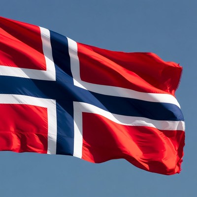 Norwegian Flag Waving in Sky