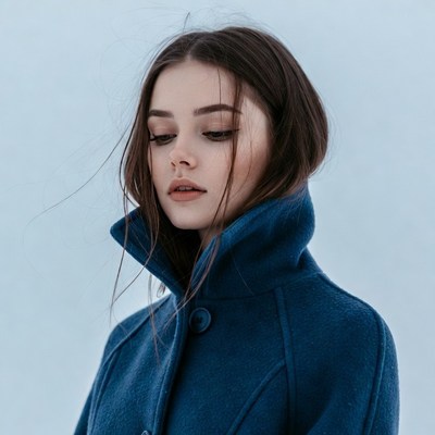 Woman in blue coat close-up