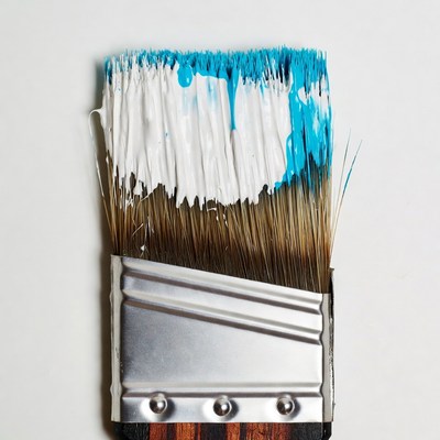 Paintbrush with white and blue paint