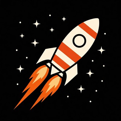 Rocket launching with flames and stars