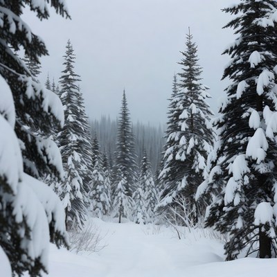 Snowy Pine Forest in Winter