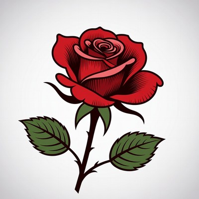 Red Rose Illustration with Stem