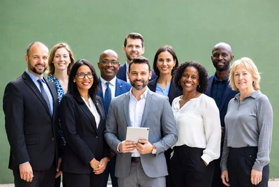 Diverse business team with tablet