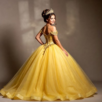 Woman in yellow ball gown