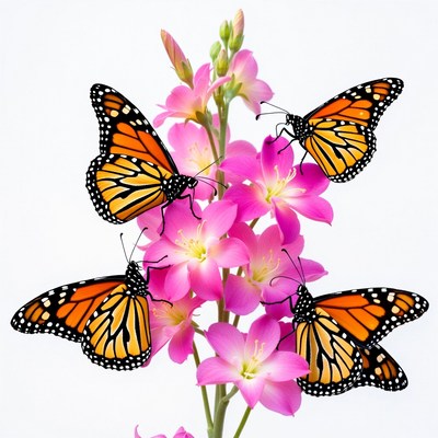 Monarch Butterflies on Pink Flowers