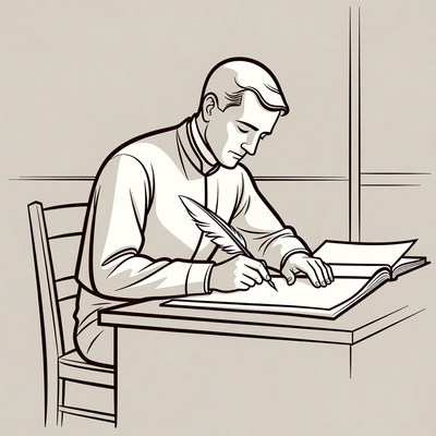 Man writing with quill pen