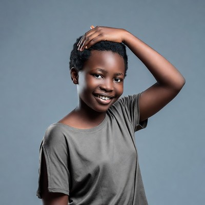 Smiling African girl hand on head