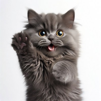 Cute gray kitten waving paw
