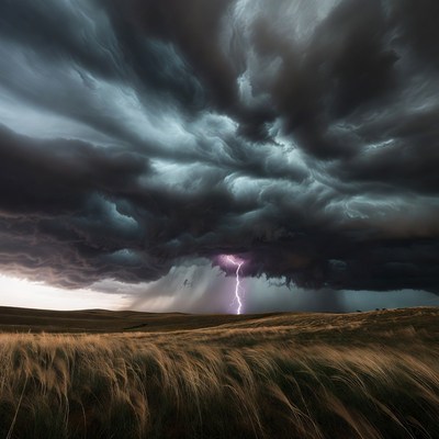 Lightning Storm Over Grassland