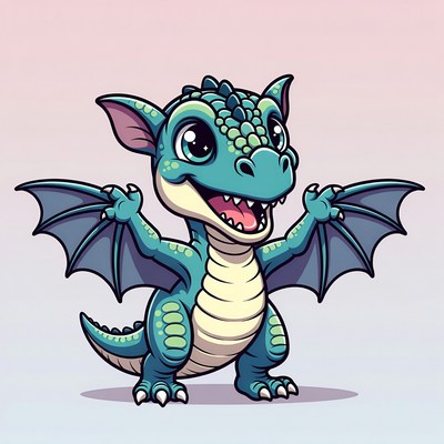 Cute blue baby dragon smiling