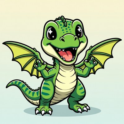 Cute green baby dragon smiling