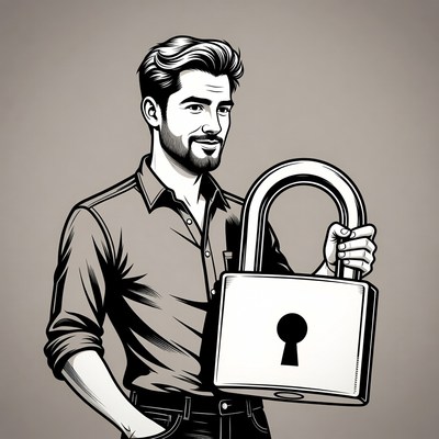 Man holding large padlock