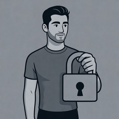 Man holding padlock illustration