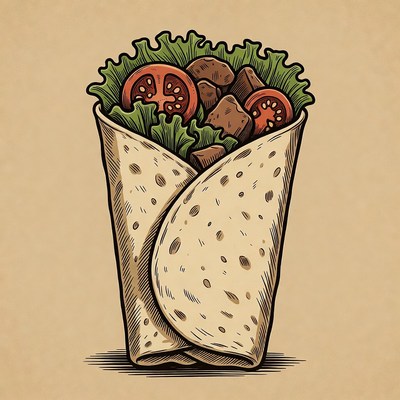 Burrito with lettuce and tomatoes