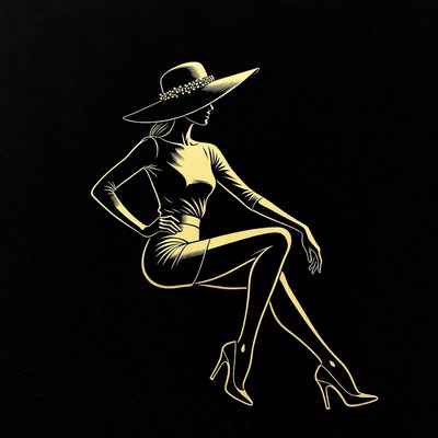 Elegant woman in wide-brim hat silhouette