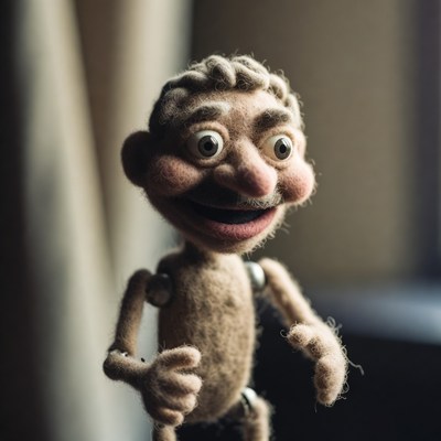 Felt puppet man with wide eyes