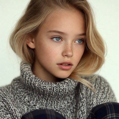 Teen girl in turtleneck sweater