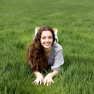 Teen girl lying smiling in grass