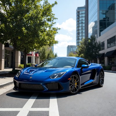 Blue Lamborghini Aventador Parked on Street