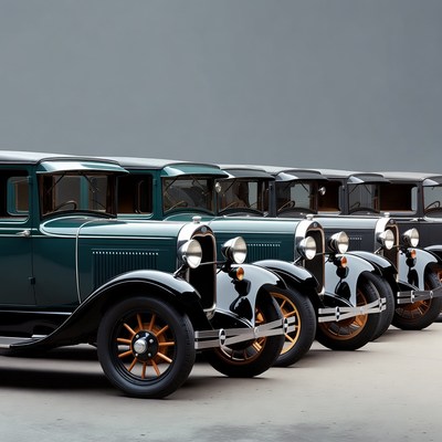 Row of Vintage Green Cars