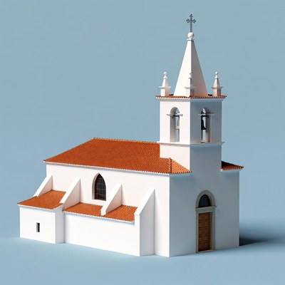 White Church with Red Tile Roof