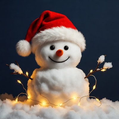 Snowman wearing Santa hat