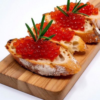 Caviar on Toasted Bread with Rosemary