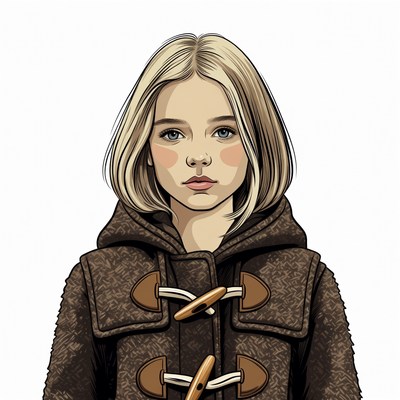 Blonde girl in brown hooded coat
