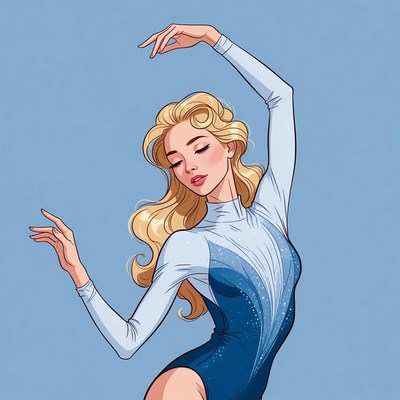 Blonde woman ice skating illustration