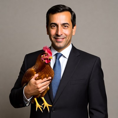 Man holding red rooster