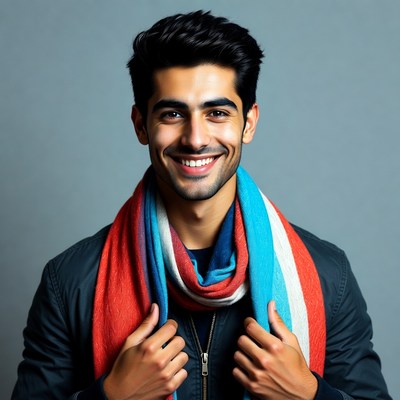 Smiling man wearing colorful scarf
