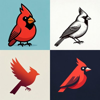 Four Cardinal Bird Illustrations