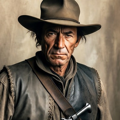 Cowboy with revolver in leather vest