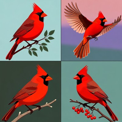 Four Northern Cardinals Illustration
