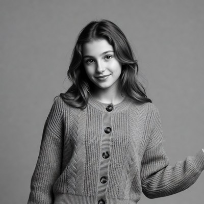 Smiling girl in cable knit sweater