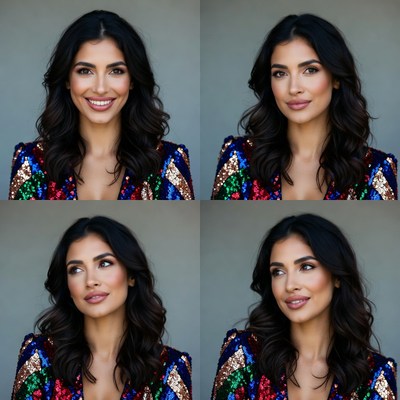 Smiling woman in sequin dress