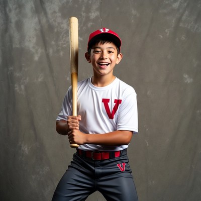 Asian boy holding baseball bat