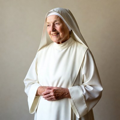 Elderly nun smiling in habit