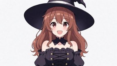 Anime girl in black witch hat