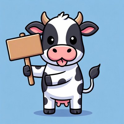 Cartoon Cow Holding Blank Sign